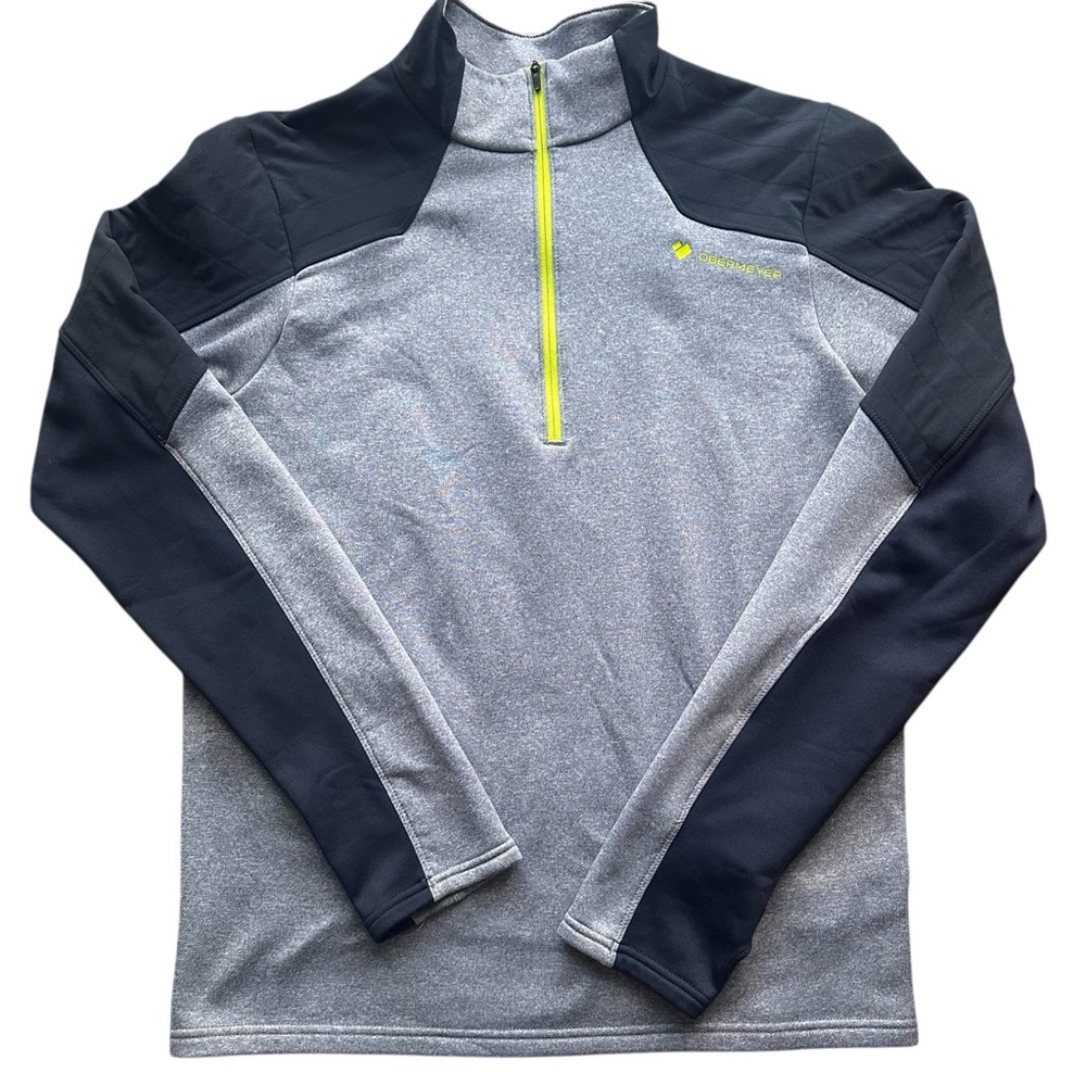Obermeyer Men's M Performance 1/4 Zip Pullover Grey Black Technical Mid Layer